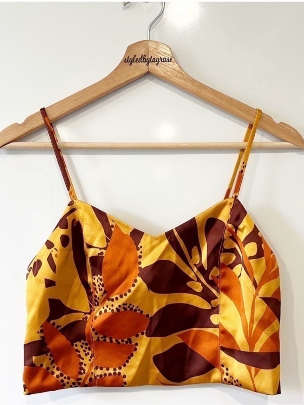 BOGO House of Harlow Yellow and Orange Satin Floral Crop Top